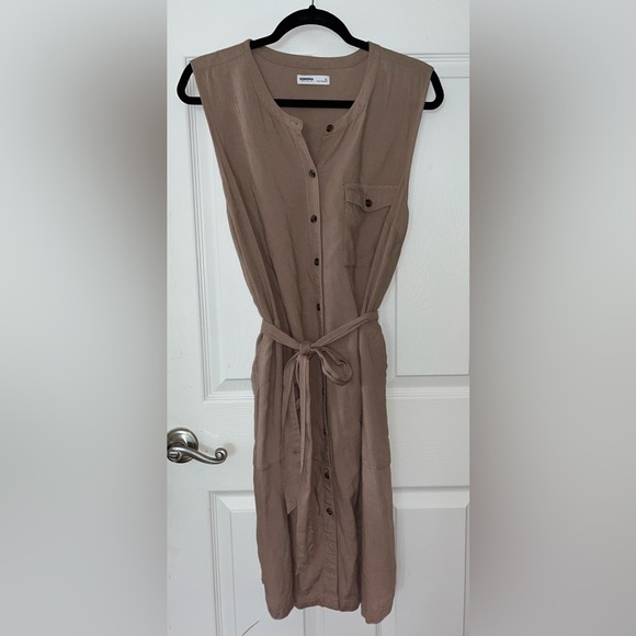 Sonoma Linen Blend Brown Sleeveless Button-Up Dress - Picture 1 of 4